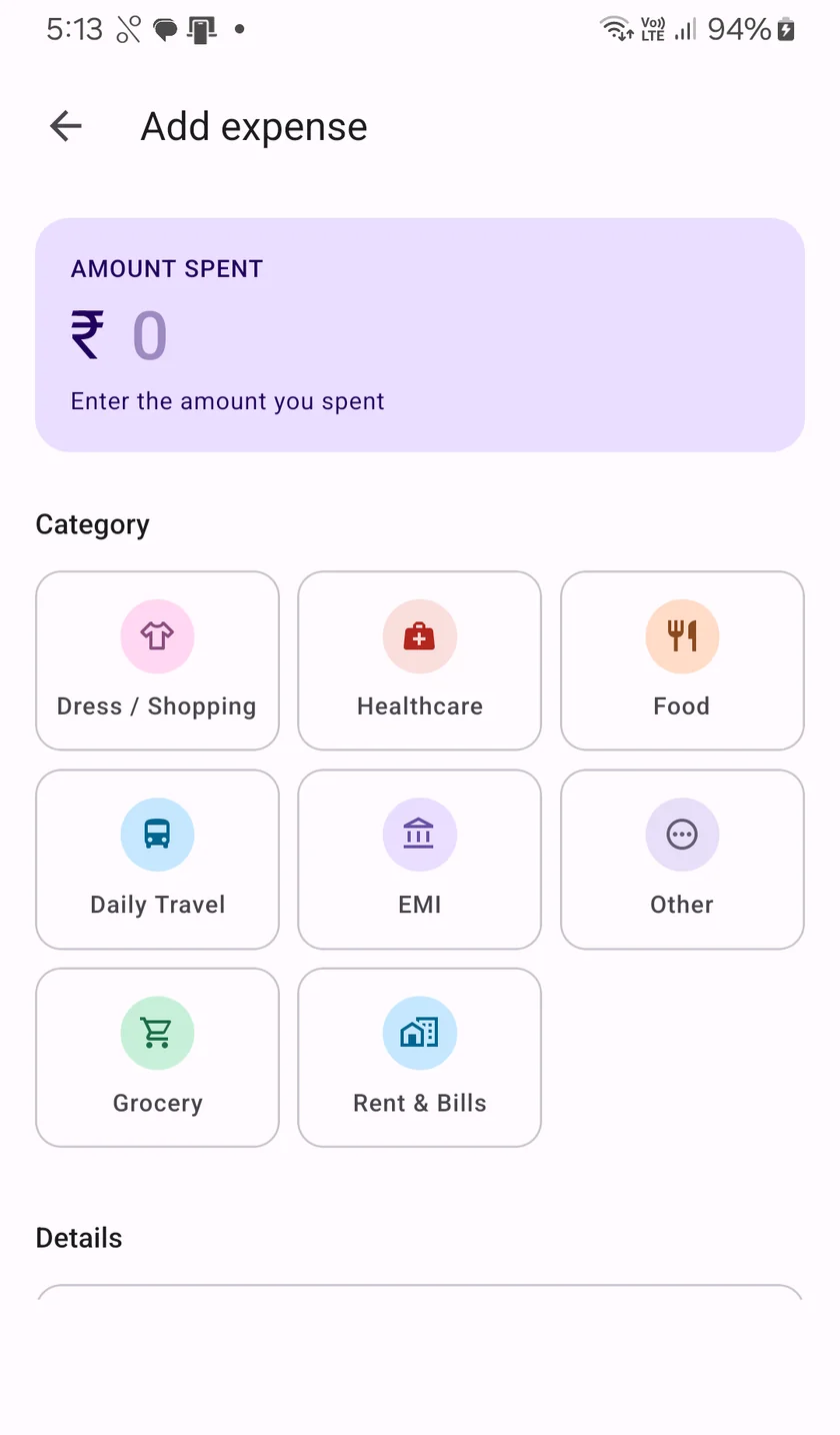 Add expense screen