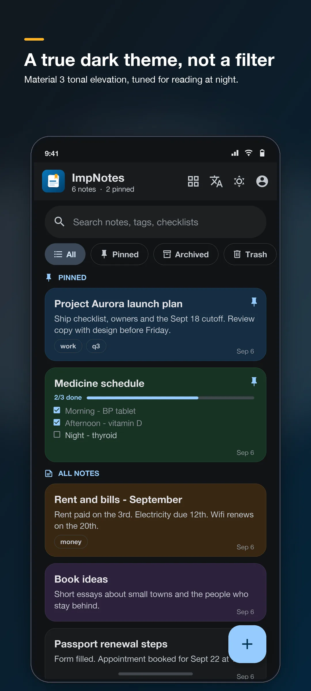 ImpNotes dark theme