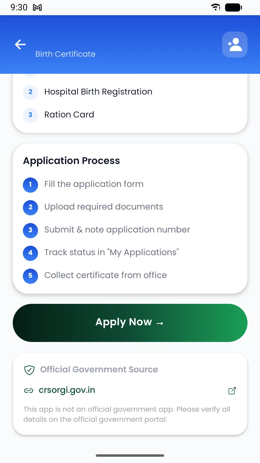 Birth certificate application with the official government source