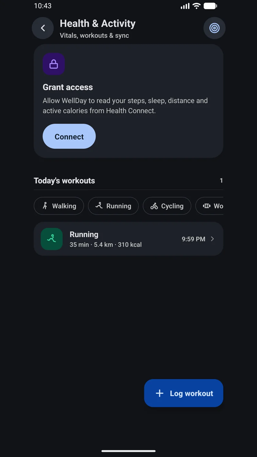 WellDay Health Connect sync